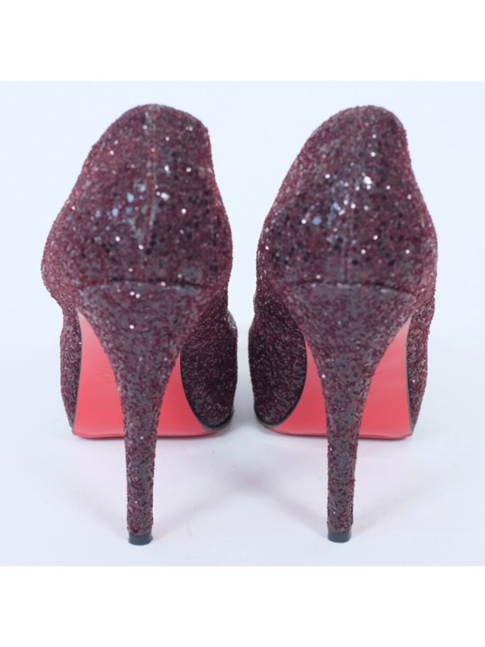 Christian Louboutin 37.5 US 7.5 Shoes Pumps Open Toe Platform Glitter Wine - Picture 2 of 8
